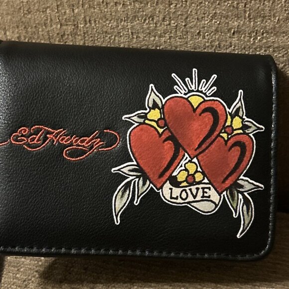 ED HARDY Love Crossbody Wallet Chains Skull Black Mini Bag Wallet Cute Small - Picture 4 of 13